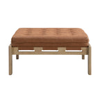 Pouf ottoman carré capitonné de 34, table basse ottomane en cuir avec cadre en bois d’hévéa