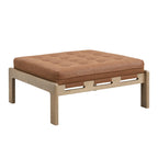 Pouf ottoman carré capitonné de 34, table basse ottomane en cuir avec cadre en bois d’hévéa