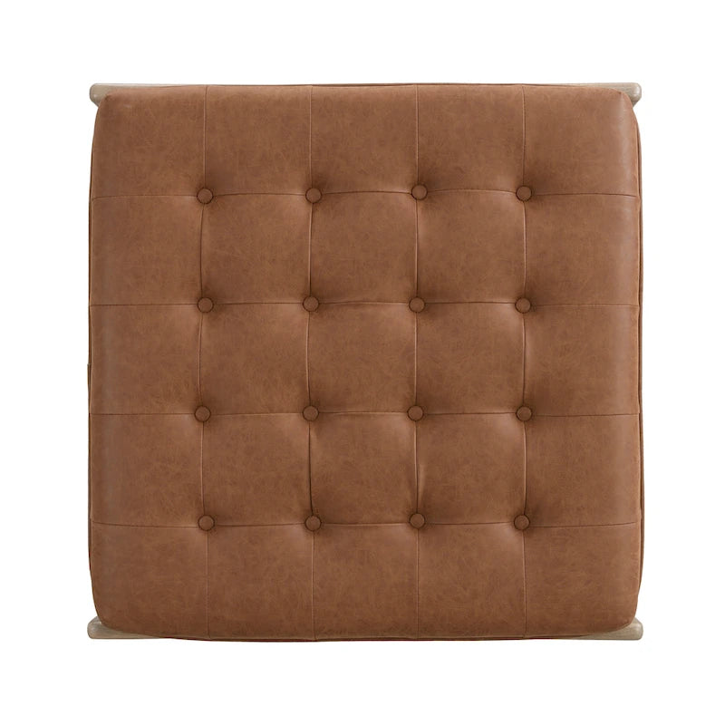 Pouf ottoman carré capitonné de 34, table basse ottomane en cuir avec cadre en bois d’hévéa