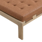 Pouf ottoman carré capitonné de 34, table basse ottomane en cuir avec cadre en bois d’hévéa