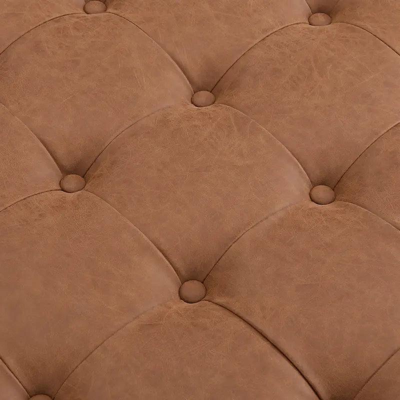 Pouf ottoman carré capitonné de 34, table basse ottomane en cuir avec cadre en bois d’hévéa