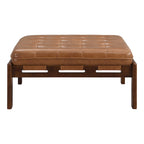 Pouf ottoman carré capitonné de 34, table basse ottomane en cuir avec cadre en bois d’hévéa