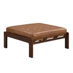 Pouf ottoman carré capitonné de 34, table basse ottomane en cuir avec cadre en bois d’hévéa