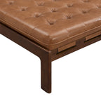 Pouf ottoman carré capitonné de 34, table basse ottomane en cuir avec cadre en bois d’hévéa
