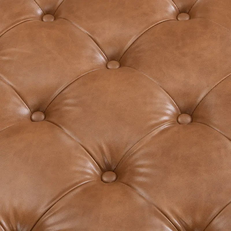 Pouf ottoman carré capitonné de 34, table basse ottomane en cuir avec cadre en bois d’hévéa