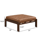 Pouf ottoman carré capitonné de 34, table basse ottomane en cuir avec cadre en bois d’hévéa