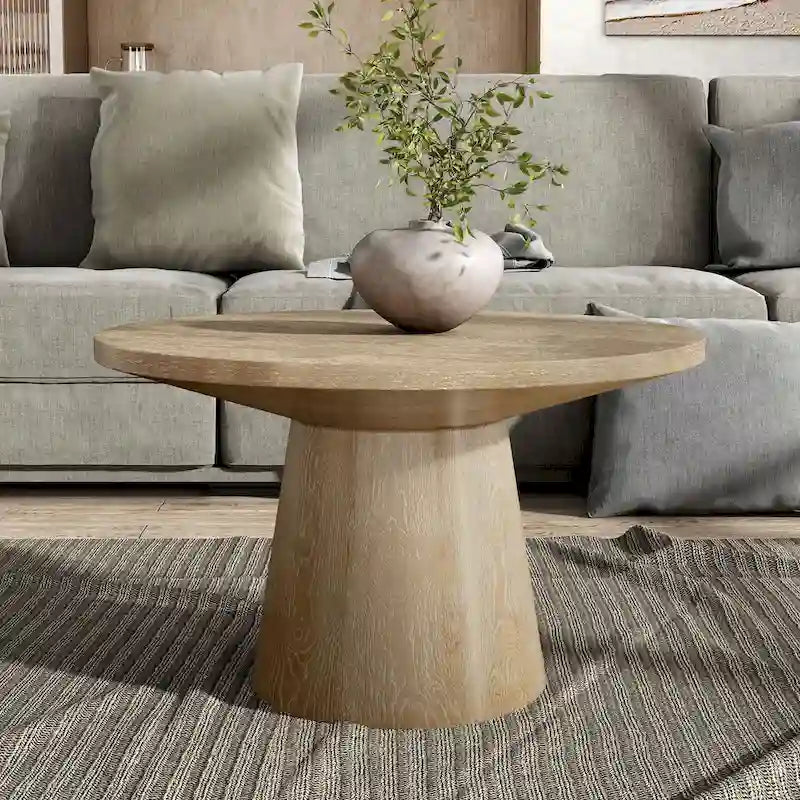 Furniture of America Vitten Modern Round Solid Wood Pedestal Coffee Table