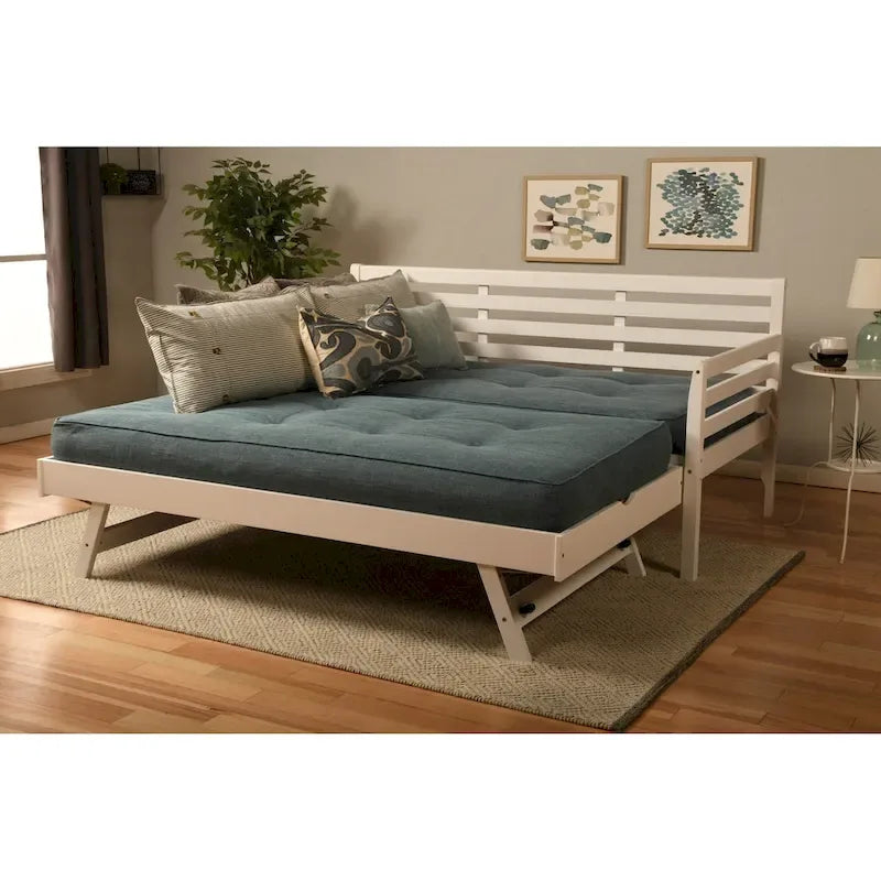 Letto da giorno e letto estraibile con materassi in lino color acquamarina