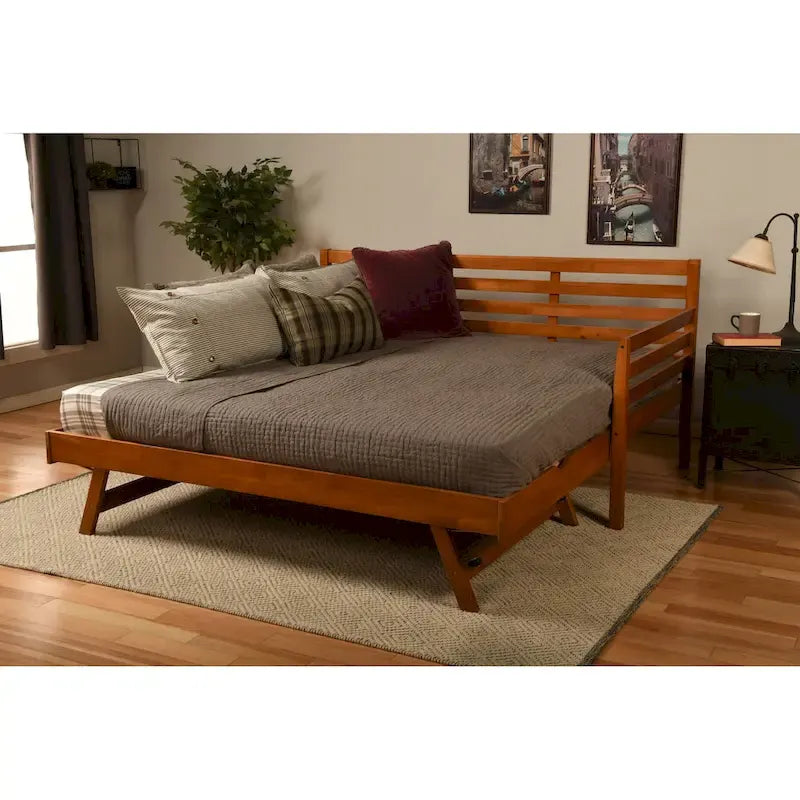 Letto da giorno e letto estraibile con materassi in lino color acquamarina