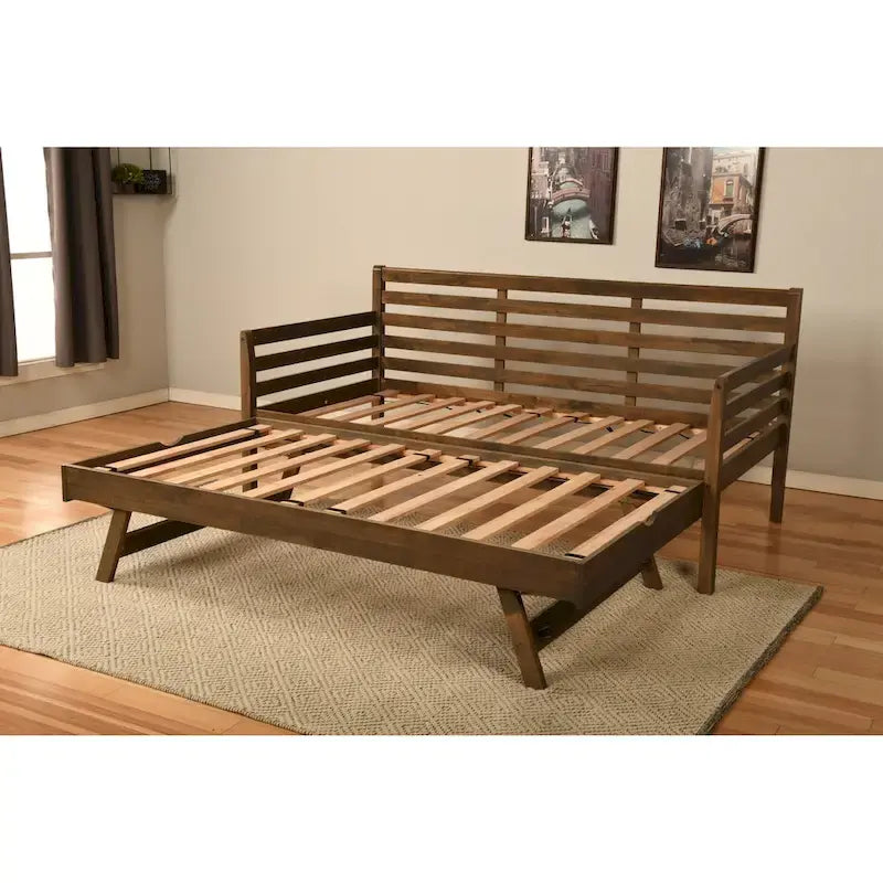 Letto da giorno e letto estraibile con materassi in lino color acquamarina