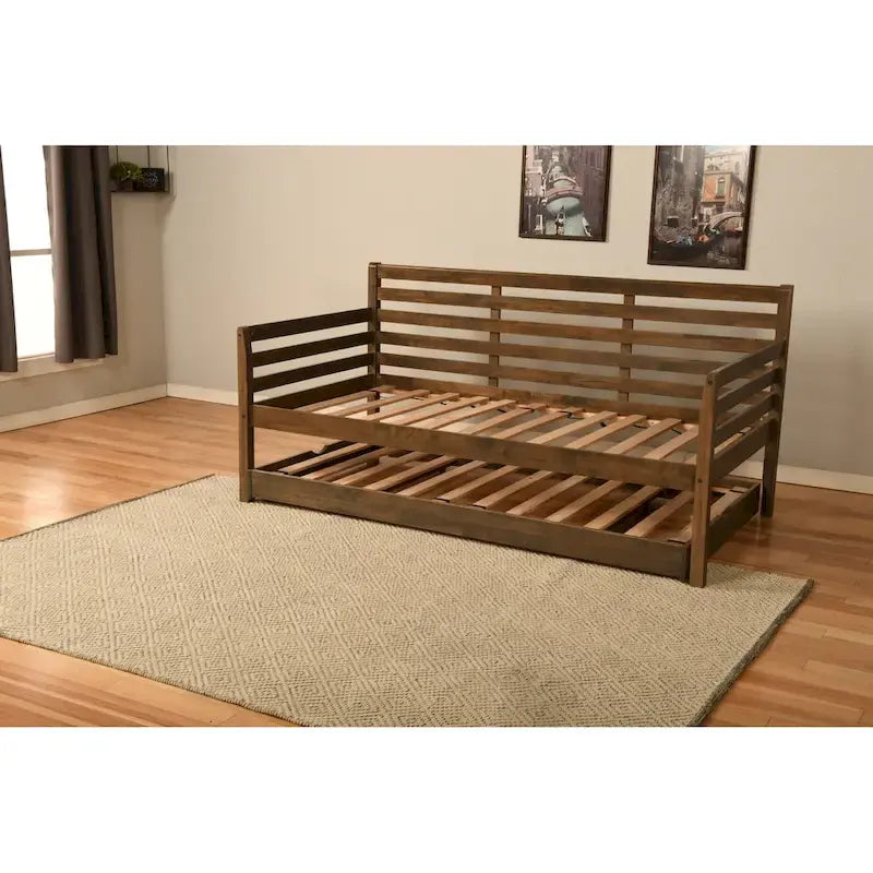Letto da giorno e letto estraibile con materassi in lino color acquamarina
