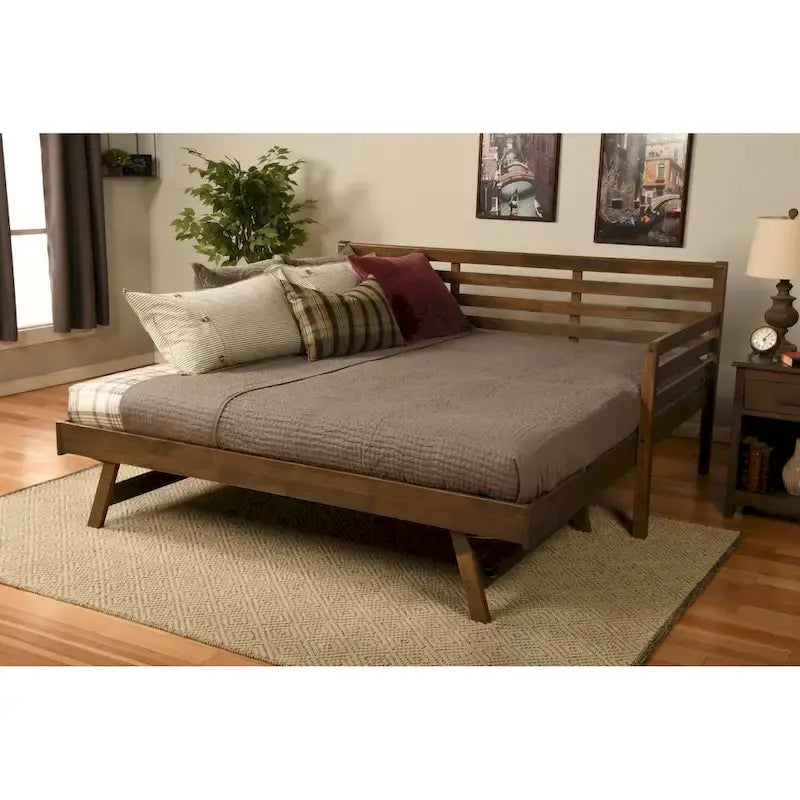 Letto da giorno e letto estraibile con materassi in lino color acquamarina