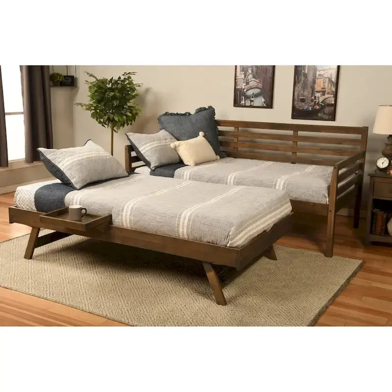 Letto da giorno e letto estraibile con materassi in lino color acquamarina