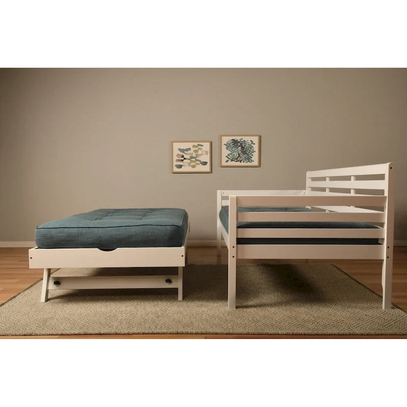 Letto da giorno e letto estraibile con materassi in lino color acquamarina