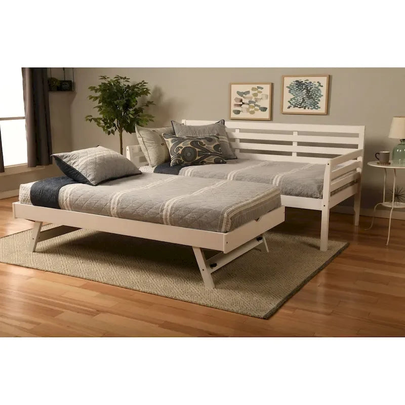 Letto da giorno e letto estraibile con materassi in lino color acquamarina