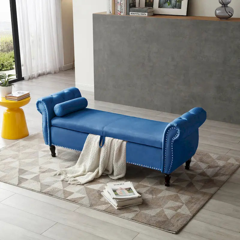 Velvet Rectangular Storage Ottoman Sofa Stool Bench