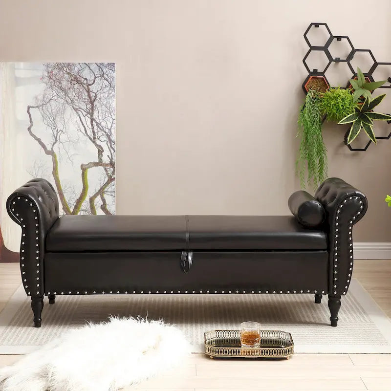 Velvet Rectangular Storage Ottoman Sofa Stool Bench