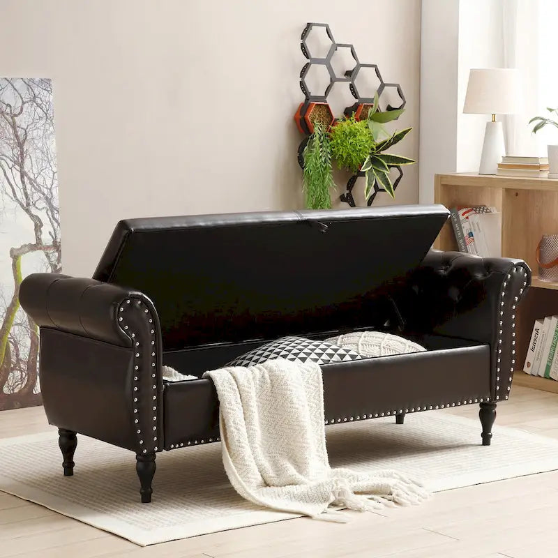 Velvet Rectangular Storage Ottoman Sofa Stool Bench