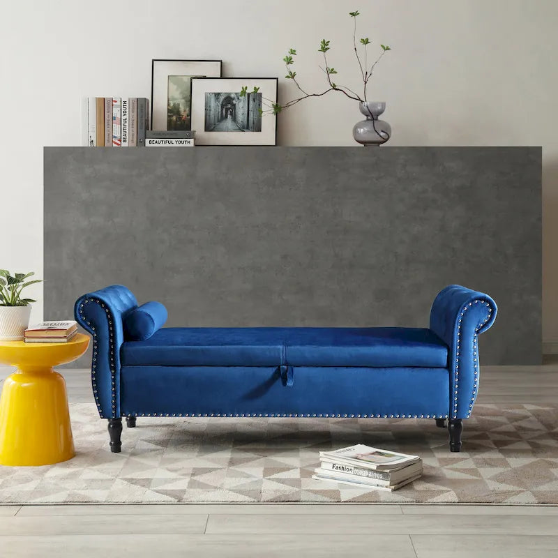 Velvet Rectangular Storage Ottoman Sofa Stool Bench