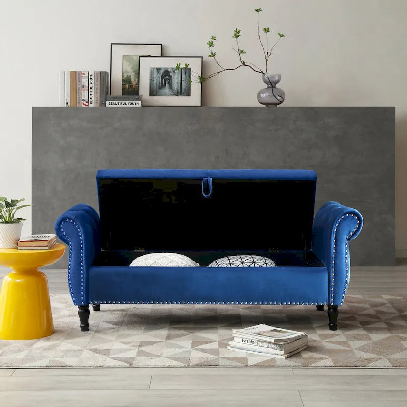 Velvet Rectangular Storage Ottoman Sofa Stool Bench