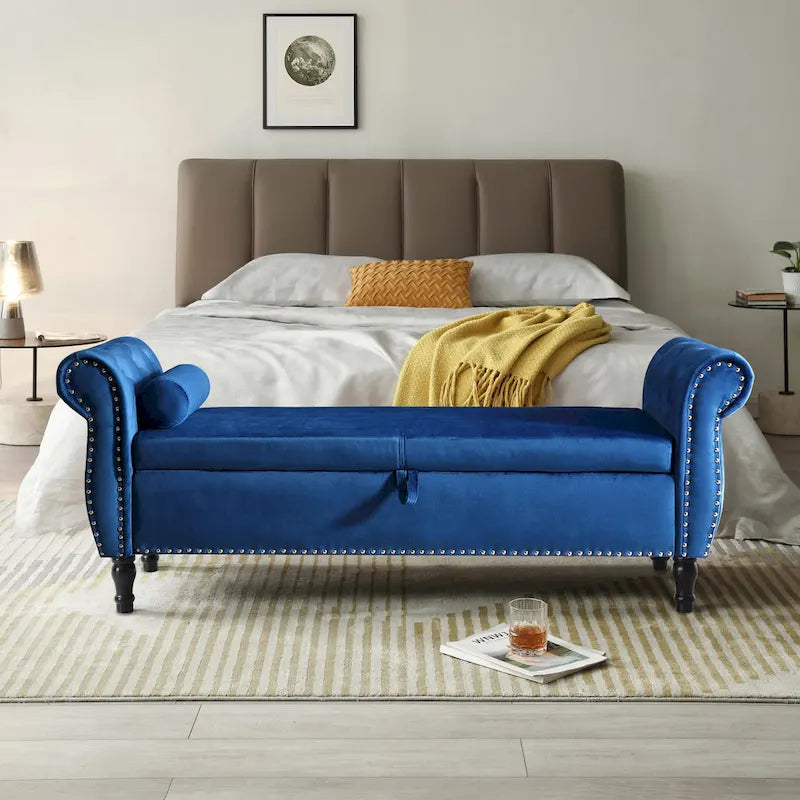 Velvet Rectangular Storage Ottoman Sofa Stool Bench