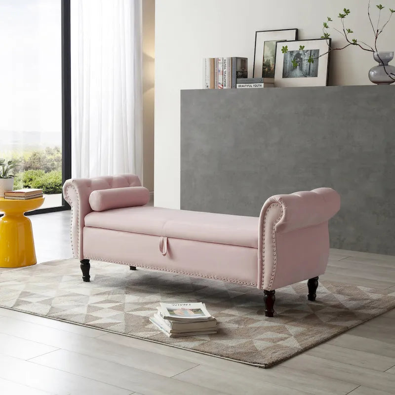 Velvet Rectangular Storage Ottoman Sofa Stool Bench