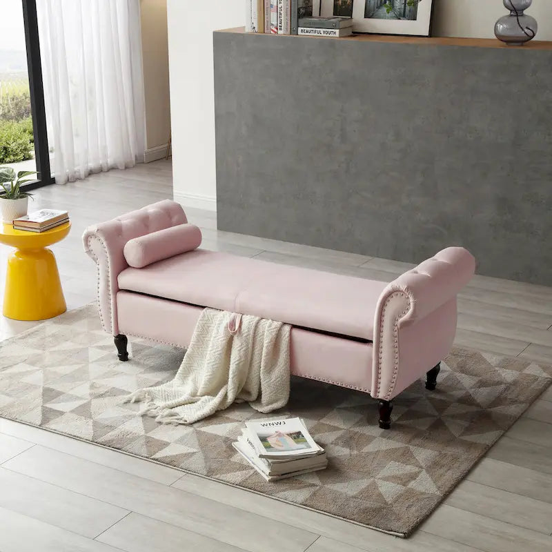 Velvet Rectangular Storage Ottoman Sofa Stool Bench