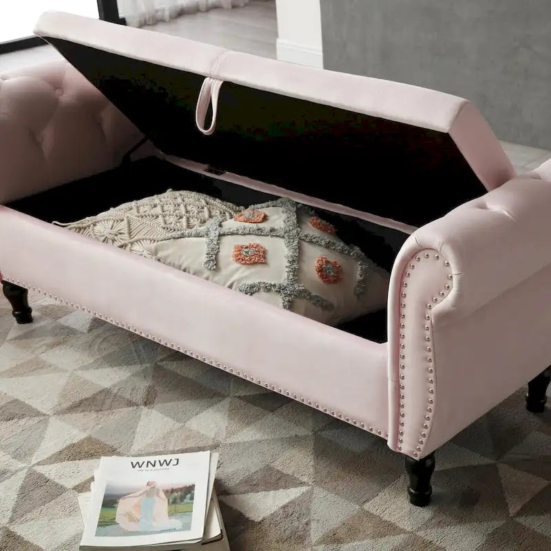 Velvet Rectangular Storage Ottoman Sofa Stool Bench