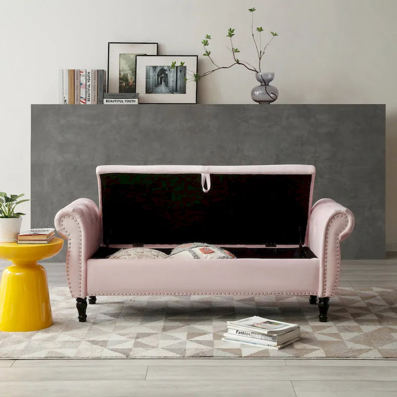 Velvet Rectangular Storage Ottoman Sofa Stool Bench