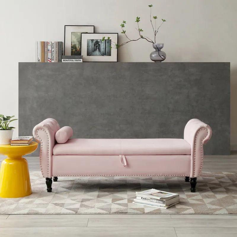 Velvet Rectangular Storage Ottoman Sofa Stool Bench