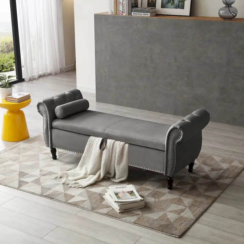 Velvet Rectangular Storage Ottoman Sofa Stool Bench