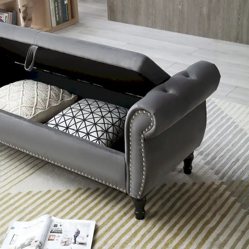 Velvet Rectangular Storage Ottoman Sofa Stool Bench
