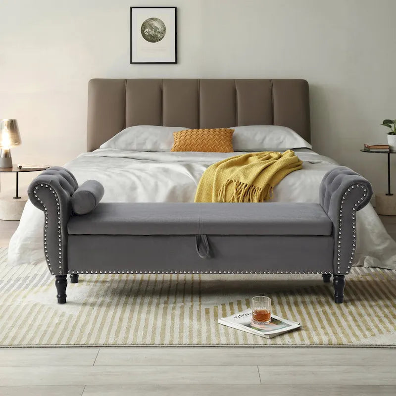 Velvet Rectangular Storage Ottoman Sofa Stool Bench