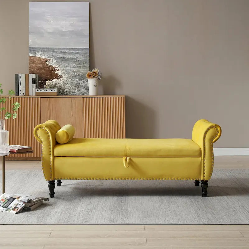Velvet Rectangular Storage Ottoman Sofa Stool Bench