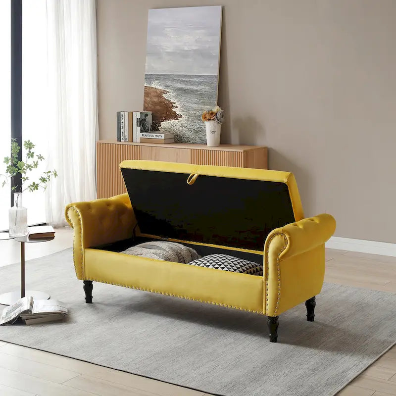 Velvet Rectangular Storage Ottoman Sofa Stool Bench