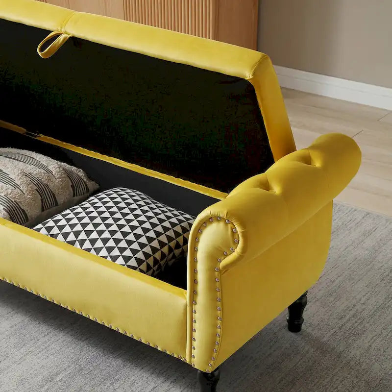 Velvet Rectangular Storage Ottoman Sofa Stool Bench