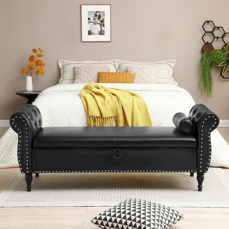 Velvet Rectangular Storage Ottoman Sofa Stool Bench