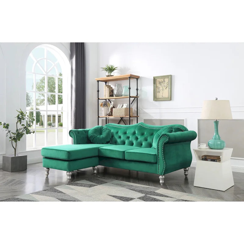 Hollywood-Samtsofa mit wendbarer Chaiselongue