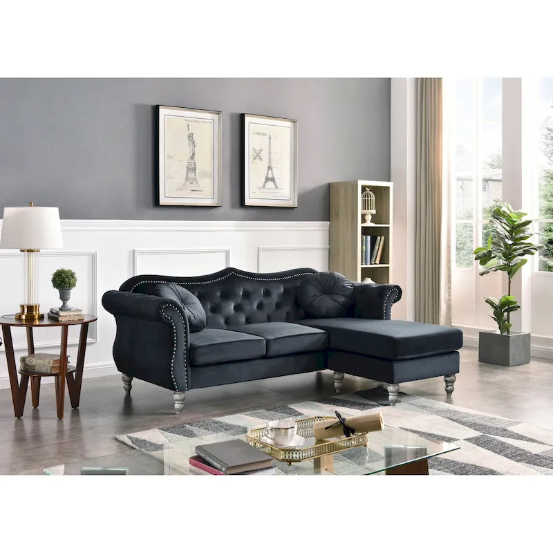Hollywood-Samtsofa mit wendbarer Chaiselongue