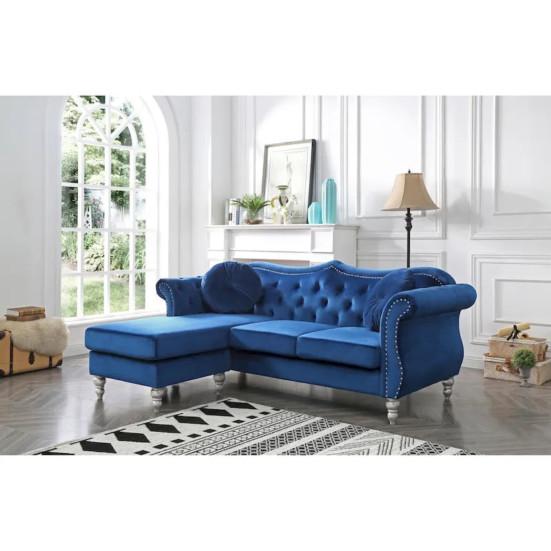 Hollywood-Samtsofa mit wendbarer Chaiselongue