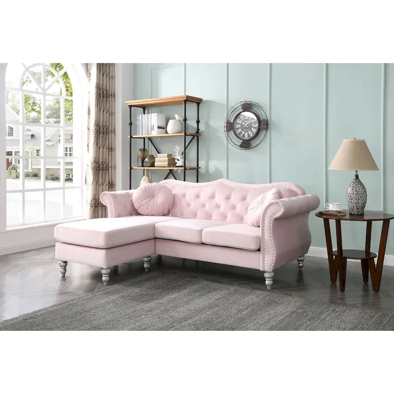 Hollywood-Samtsofa mit wendbarer Chaiselongue