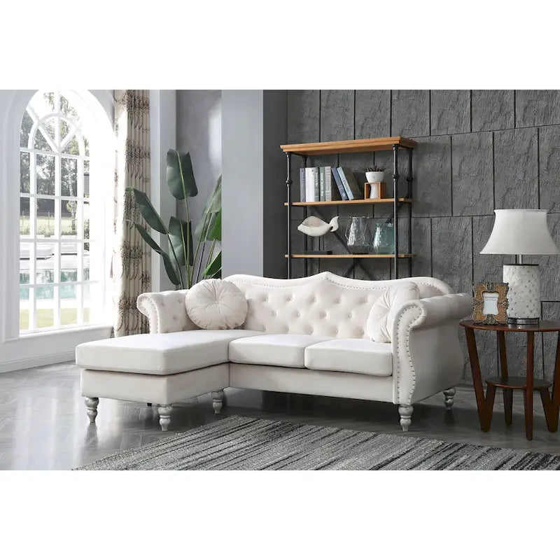 Hollywood-Samtsofa mit wendbarer Chaiselongue