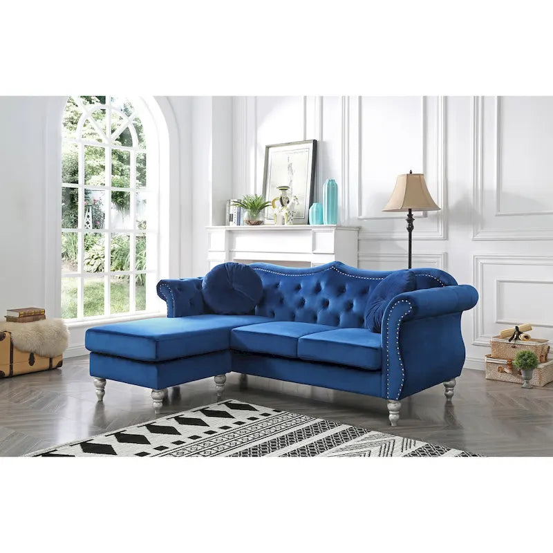Aksamitna sofa Hollywood z odwracalnym szezlongiem