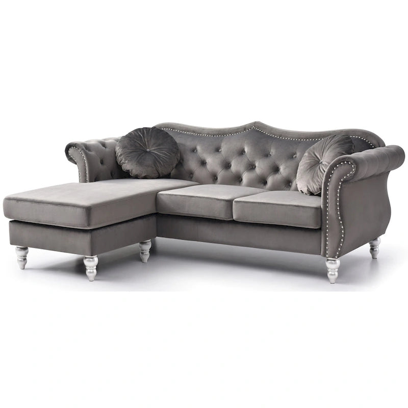 Aksamitna sofa Hollywood z odwracalnym szezlongiem