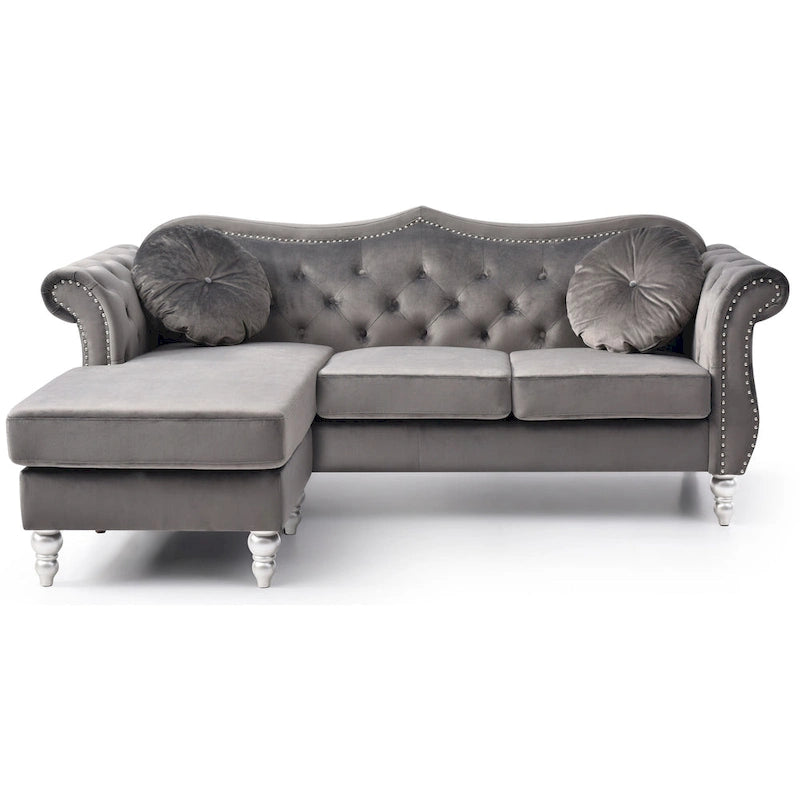 Aksamitna sofa Hollywood z odwracalnym szezlongiem