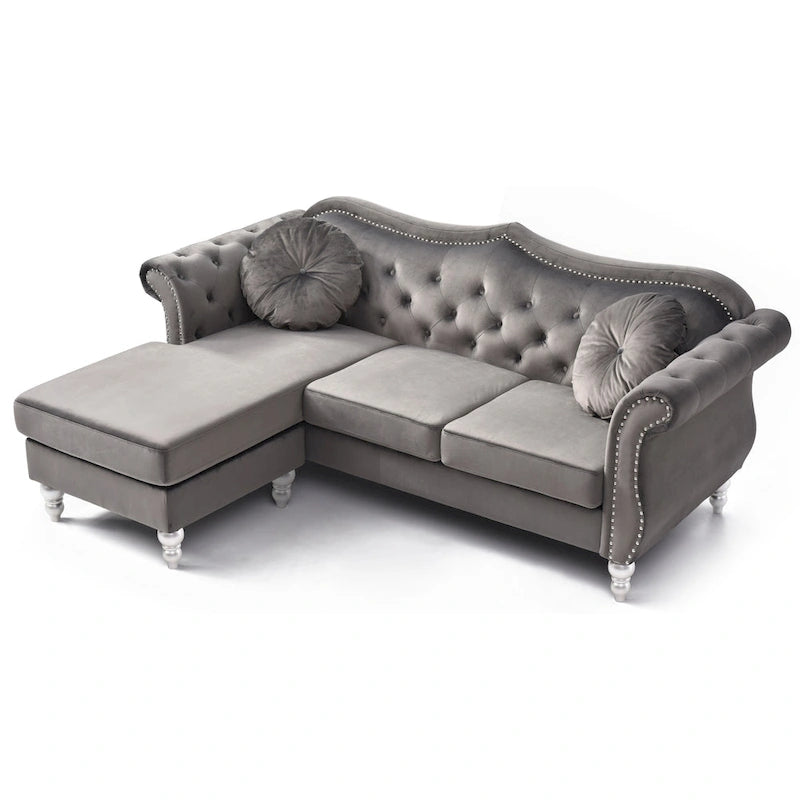 Aksamitna sofa Hollywood z odwracalnym szezlongiem