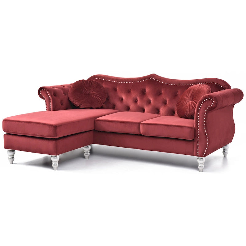 Aksamitna sofa Hollywood z odwracalnym szezlongiem