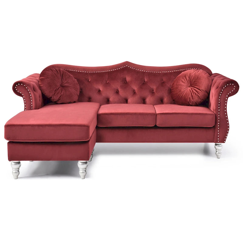 Aksamitna sofa Hollywood z odwracalnym szezlongiem