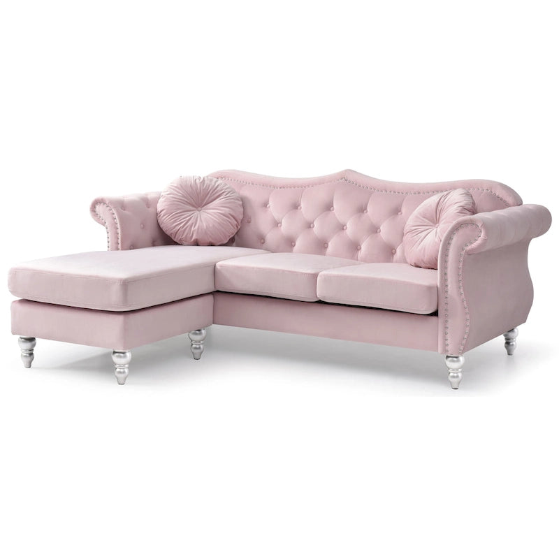 Aksamitna sofa Hollywood z odwracalnym szezlongiem
