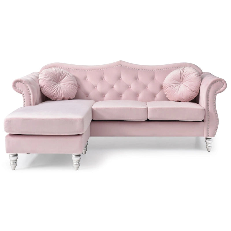 Aksamitna sofa Hollywood z odwracalnym szezlongiem